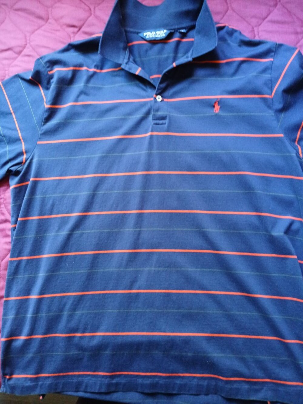 Ralph Lauren Polo Golf shirt navy with orange and yellow pinstripes